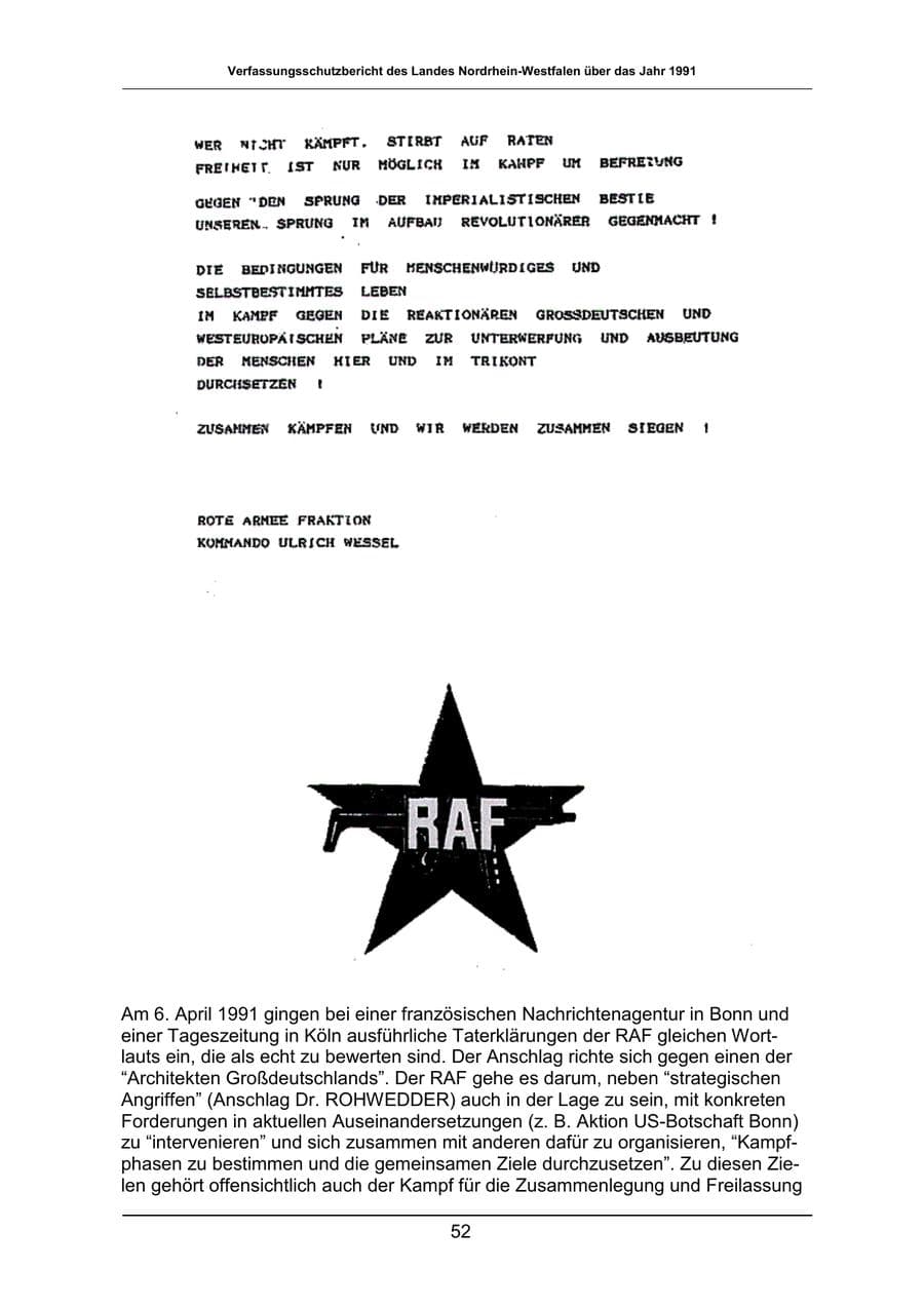 Seite 52 des Verfassungsschutzbericht 1991 Nordrhein-Westfalen