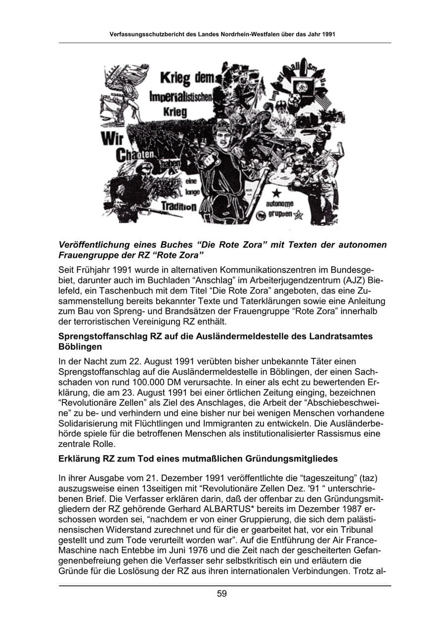 Seite 59 des Verfassungsschutzbericht 1991 Nordrhein-Westfalen