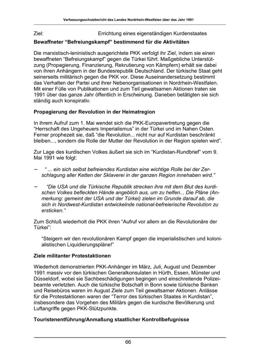 Seite 66 des Verfassungsschutzbericht 1991 Nordrhein-Westfalen