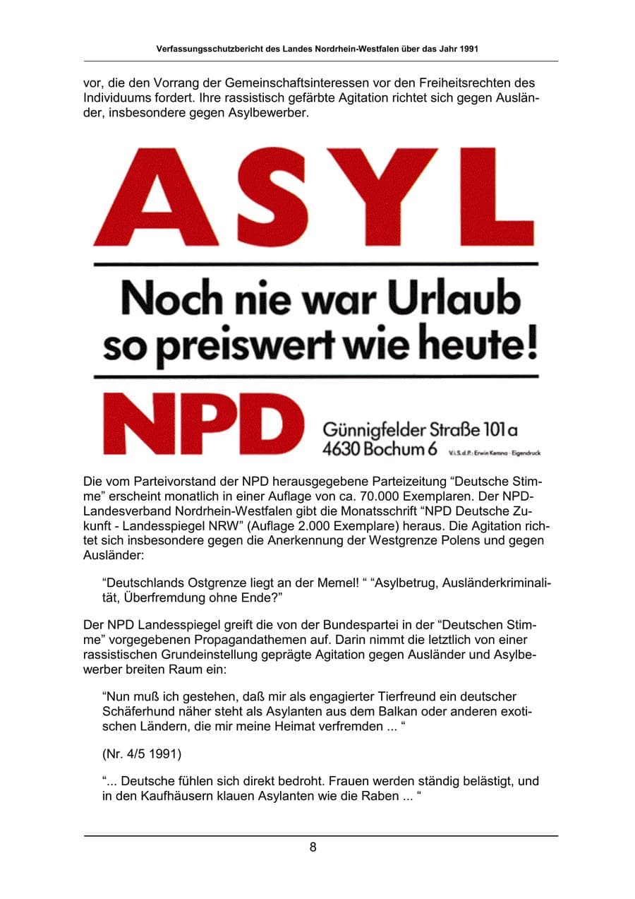 Seite 8 des Verfassungsschutzbericht 1991 Nordrhein-Westfalen