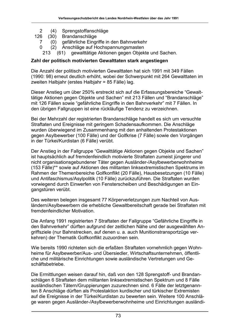 Seite 73 des Verfassungsschutzbericht 1991 Nordrhein-Westfalen