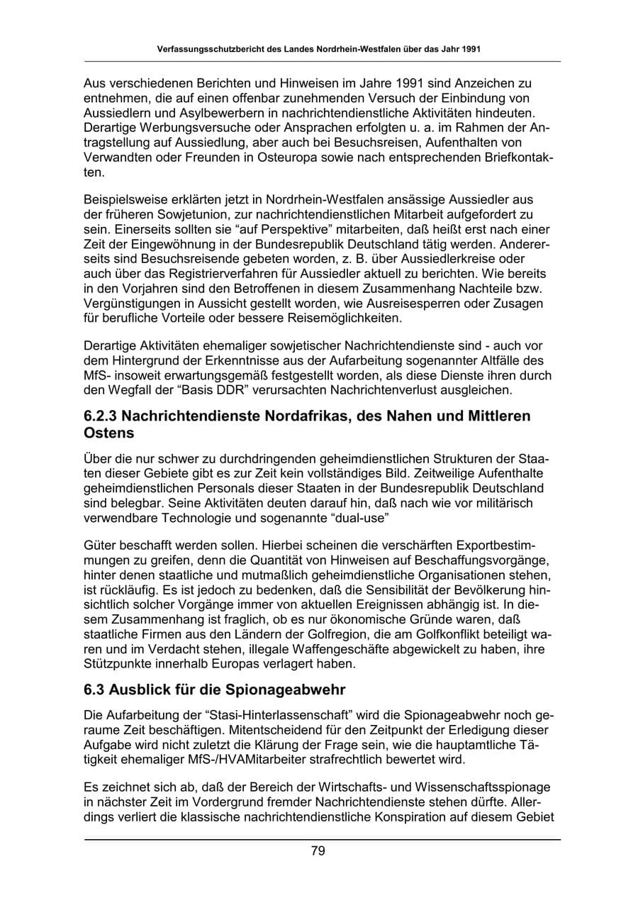Seite 79 des Verfassungsschutzbericht 1991 Nordrhein-Westfalen