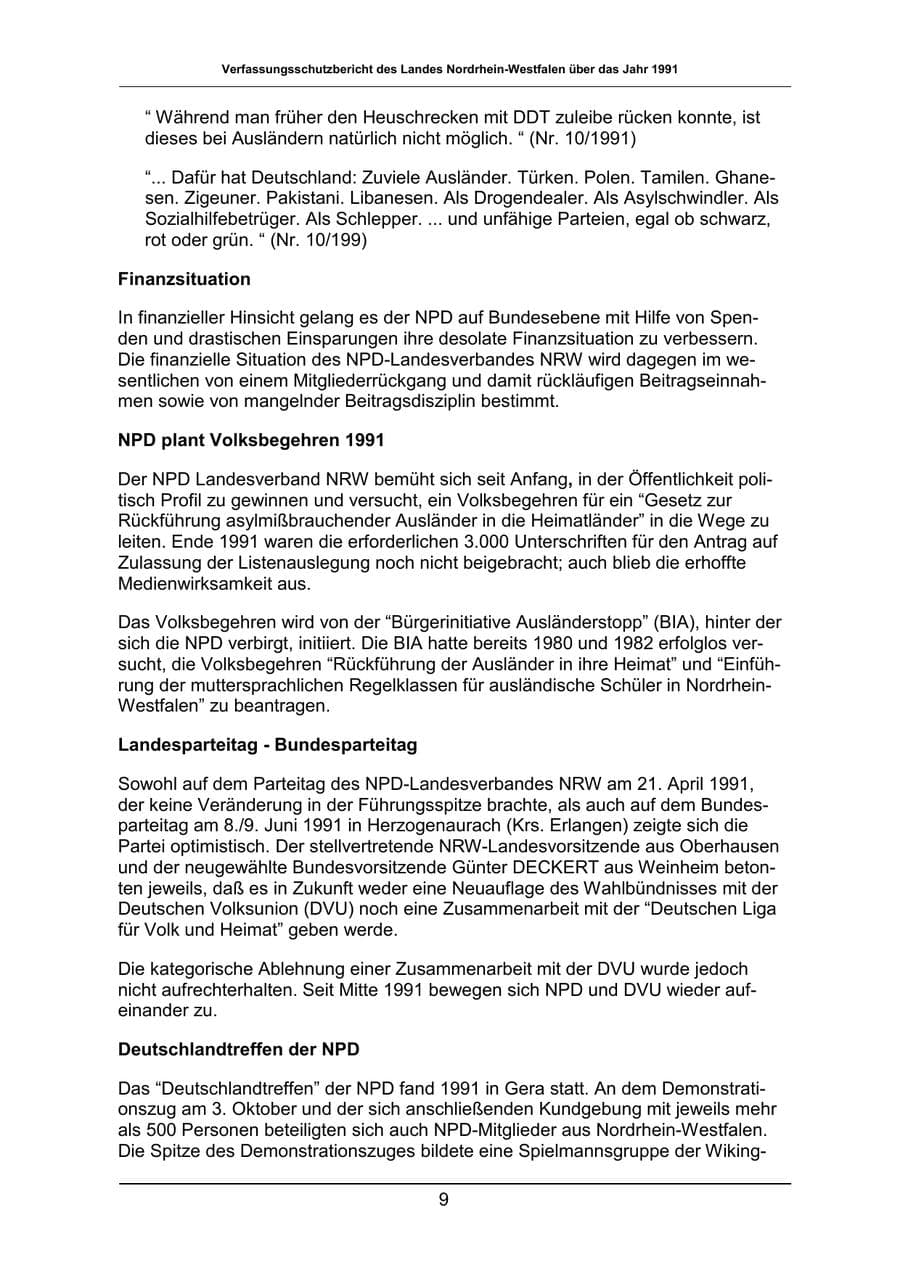 Seite 9 des Verfassungsschutzbericht 1991 Nordrhein-Westfalen