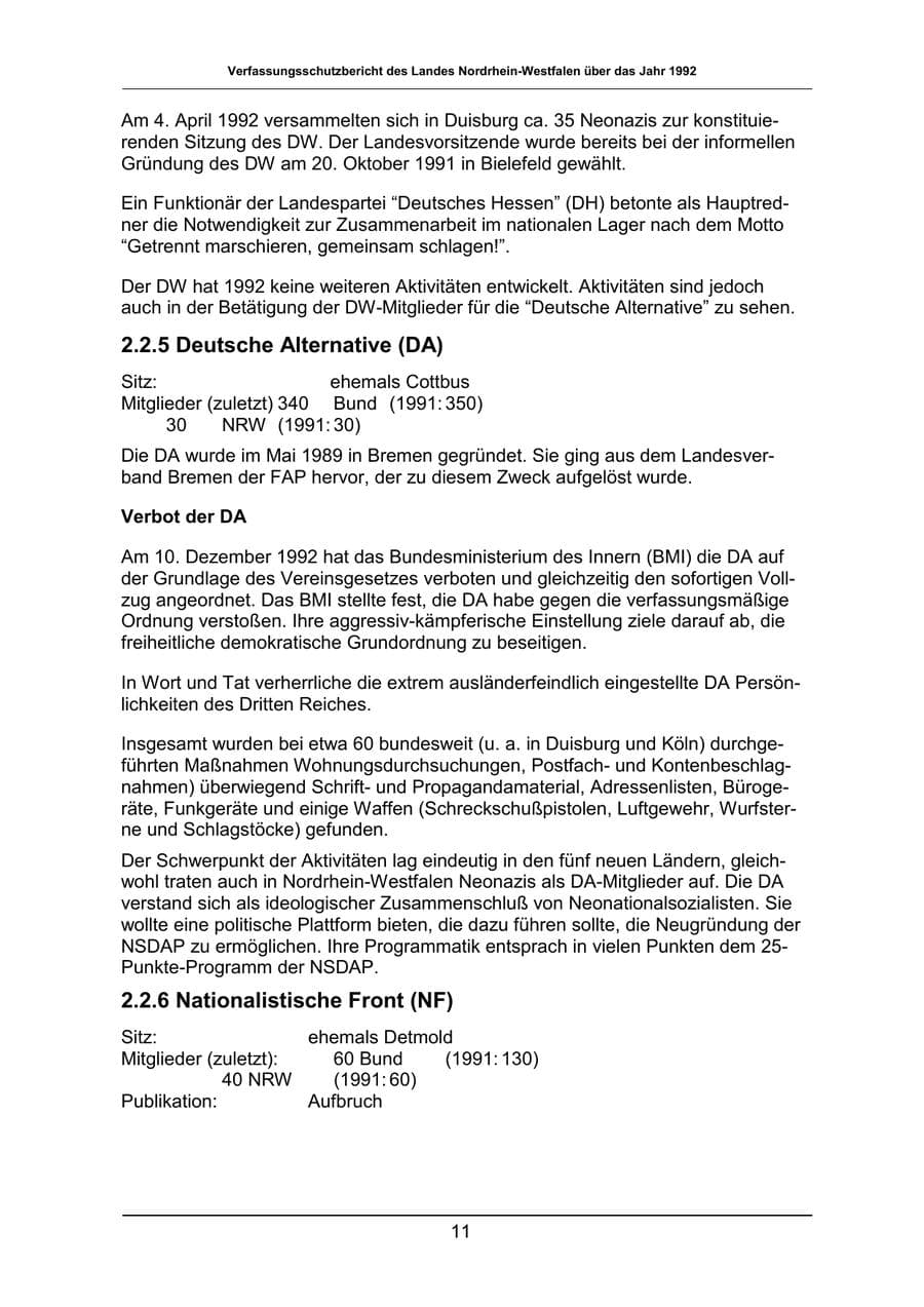 Seite 11 des Verfassungsschutzbericht 1992 Nordrhein-Westfalen