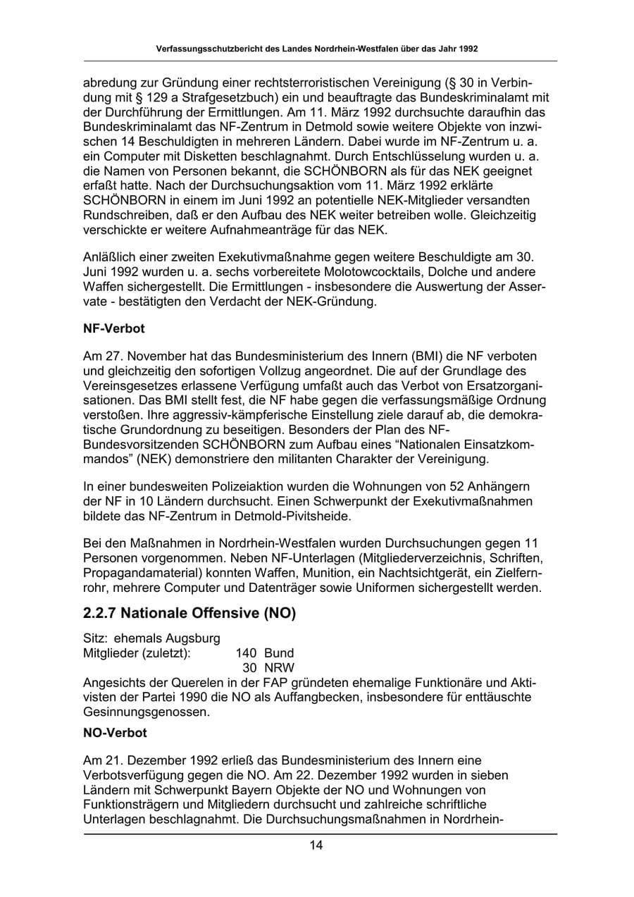 Seite 14 des Verfassungsschutzbericht 1992 Nordrhein-Westfalen