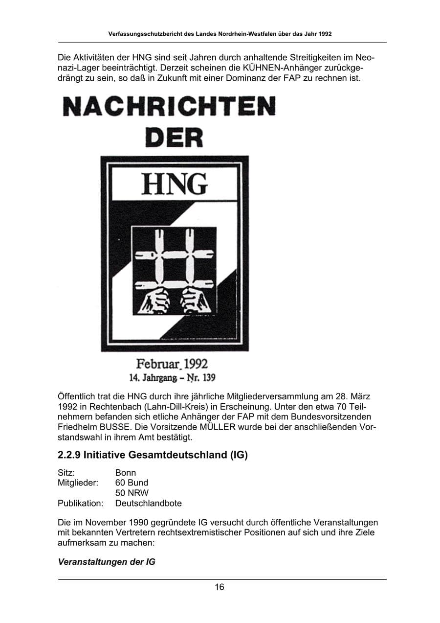Seite 16 des Verfassungsschutzbericht 1992 Nordrhein-Westfalen
