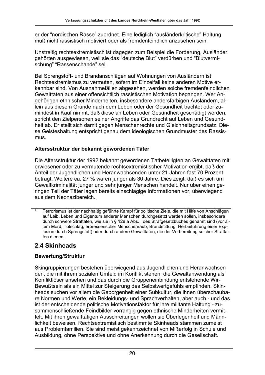 Seite 20 des Verfassungsschutzbericht 1992 Nordrhein-Westfalen
