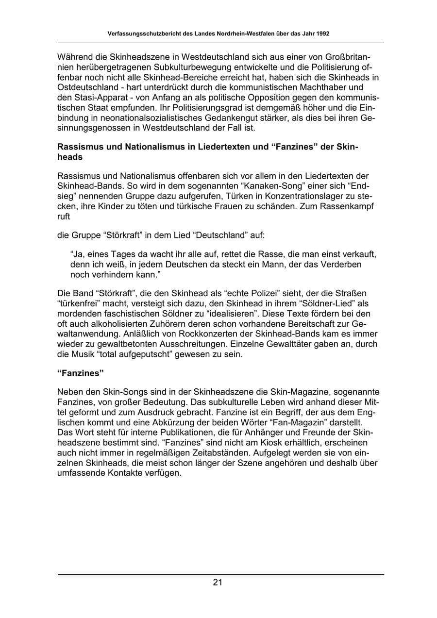 Seite 21 des Verfassungsschutzbericht 1992 Nordrhein-Westfalen