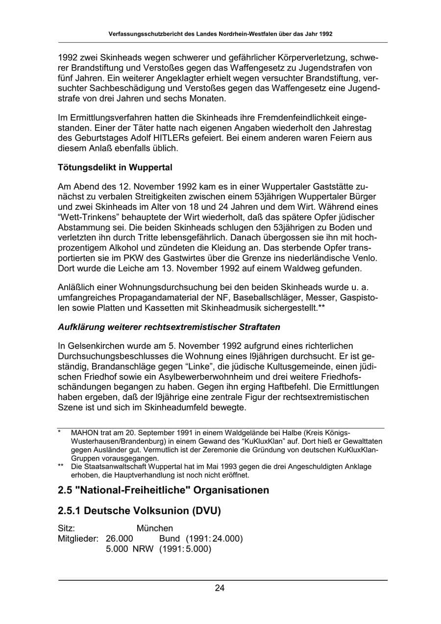 Seite 24 des Verfassungsschutzbericht 1992 Nordrhein-Westfalen