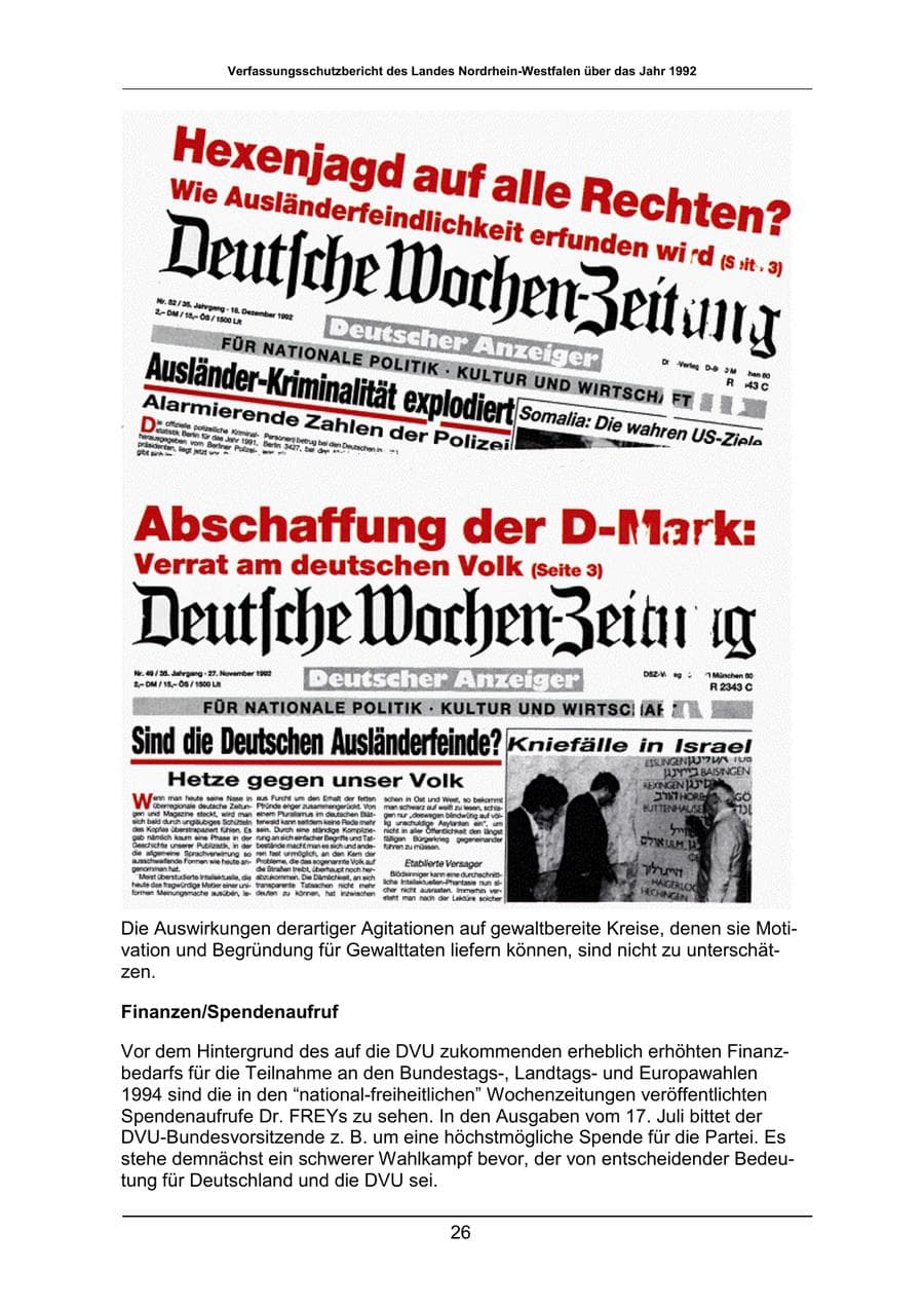 Seite 26 des Verfassungsschutzbericht 1992 Nordrhein-Westfalen