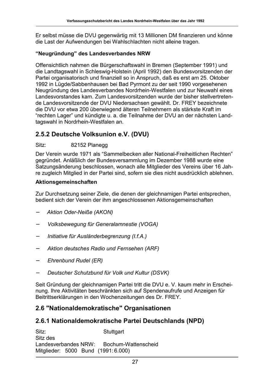 Seite 27 des Verfassungsschutzbericht 1992 Nordrhein-Westfalen