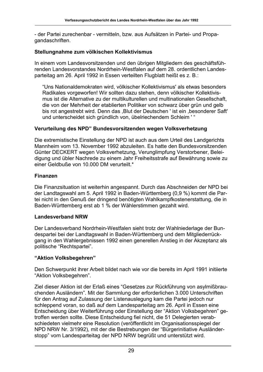 Seite 29 des Verfassungsschutzbericht 1992 Nordrhein-Westfalen