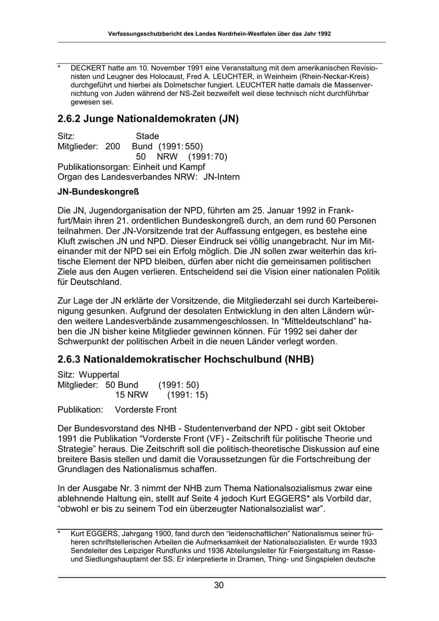 Seite 30 des Verfassungsschutzbericht 1992 Nordrhein-Westfalen