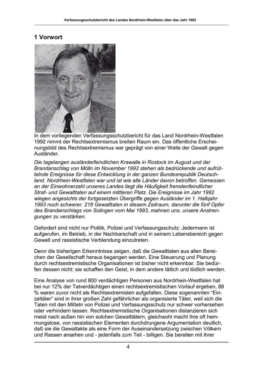 Seite 4 des Verfassungsschutzbericht 1992 Nordrhein-Westfalen