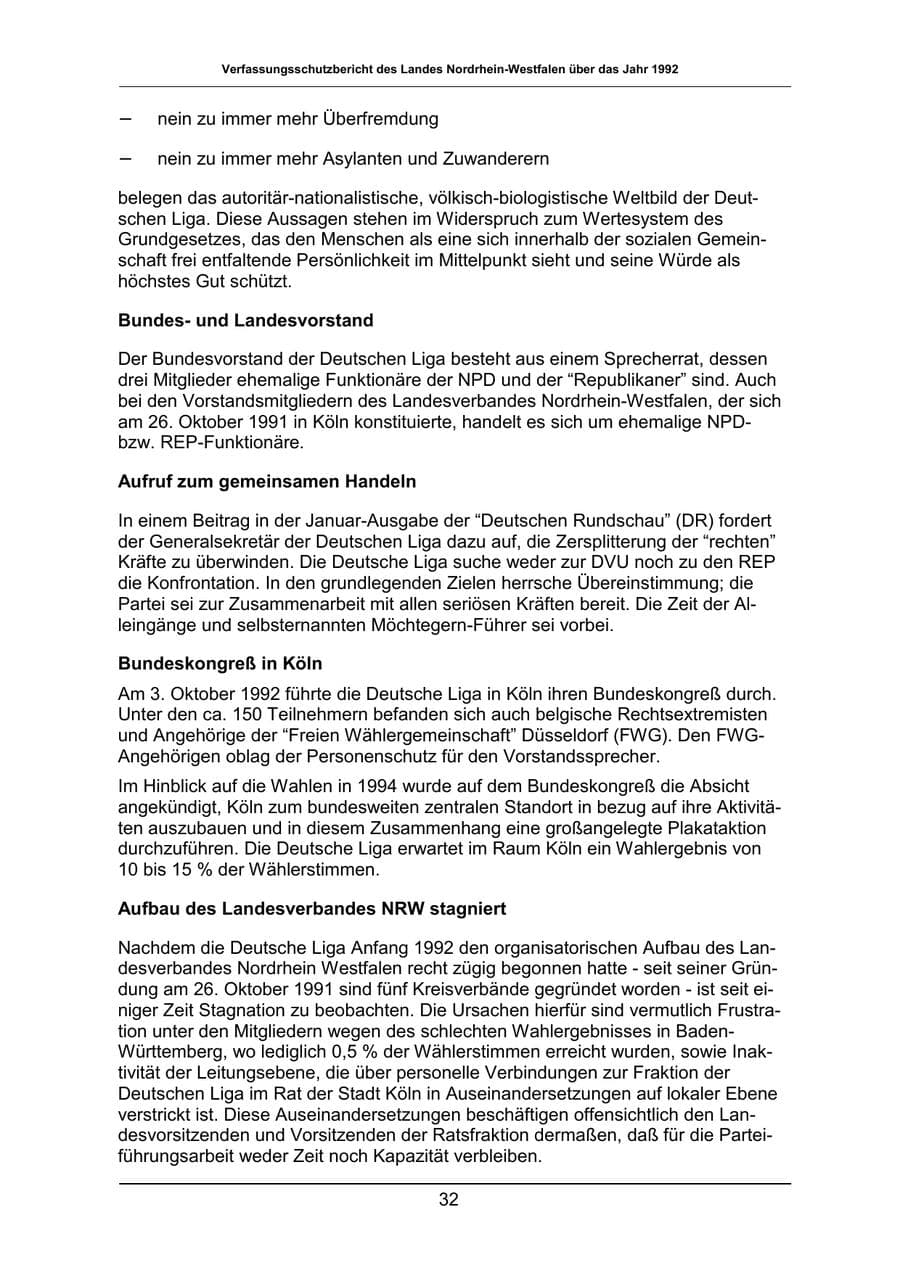 Seite 32 des Verfassungsschutzbericht 1992 Nordrhein-Westfalen