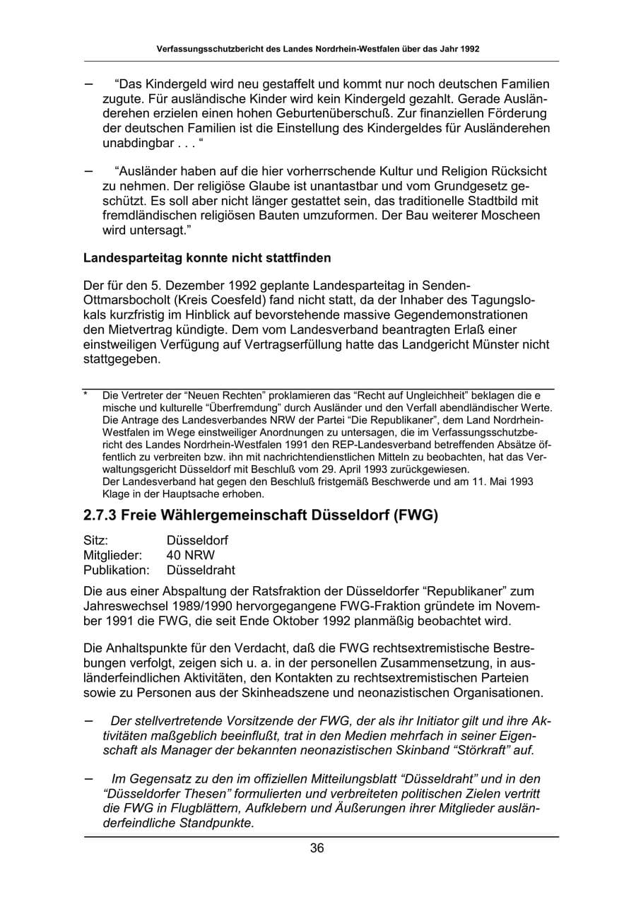 Seite 36 des Verfassungsschutzbericht 1992 Nordrhein-Westfalen