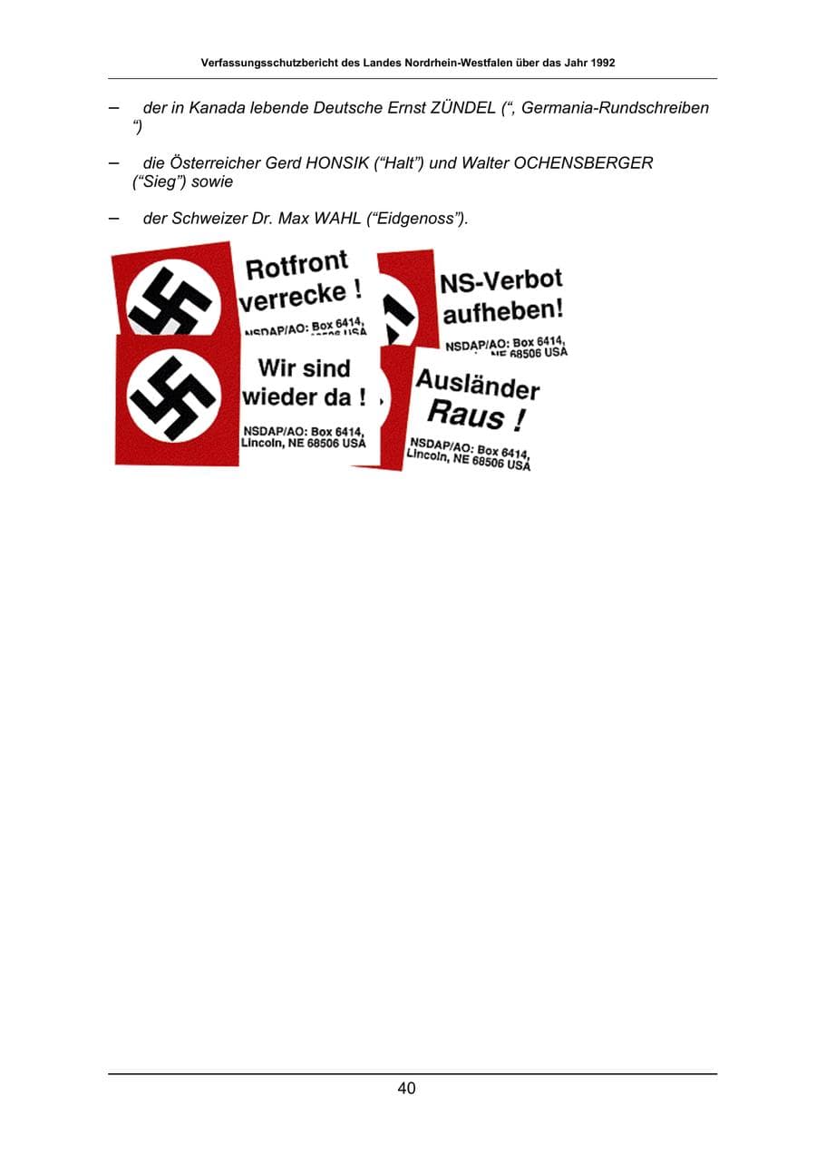 Seite 40 des Verfassungsschutzbericht 1992 Nordrhein-Westfalen