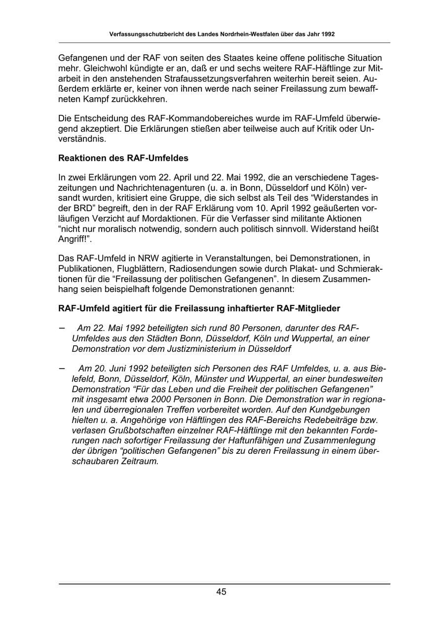 Seite 45 des Verfassungsschutzbericht 1992 Nordrhein-Westfalen