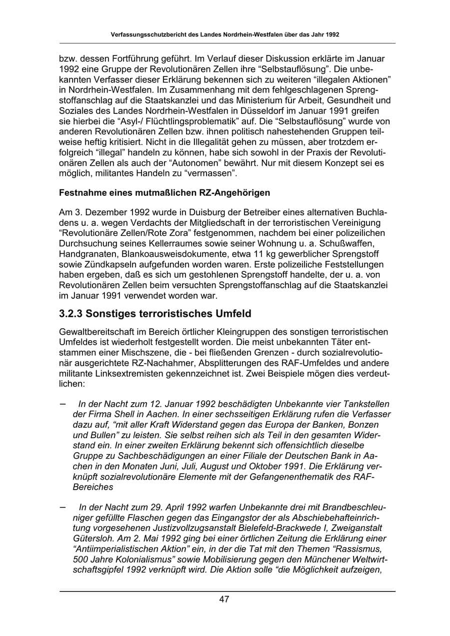 Seite 47 des Verfassungsschutzbericht 1992 Nordrhein-Westfalen
