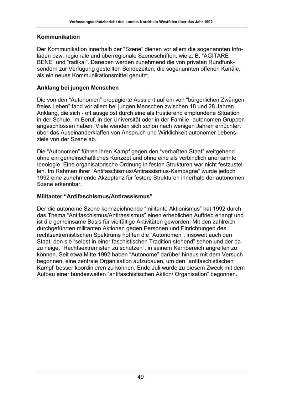 Seite 49 des Verfassungsschutzbericht 1992 Nordrhein-Westfalen