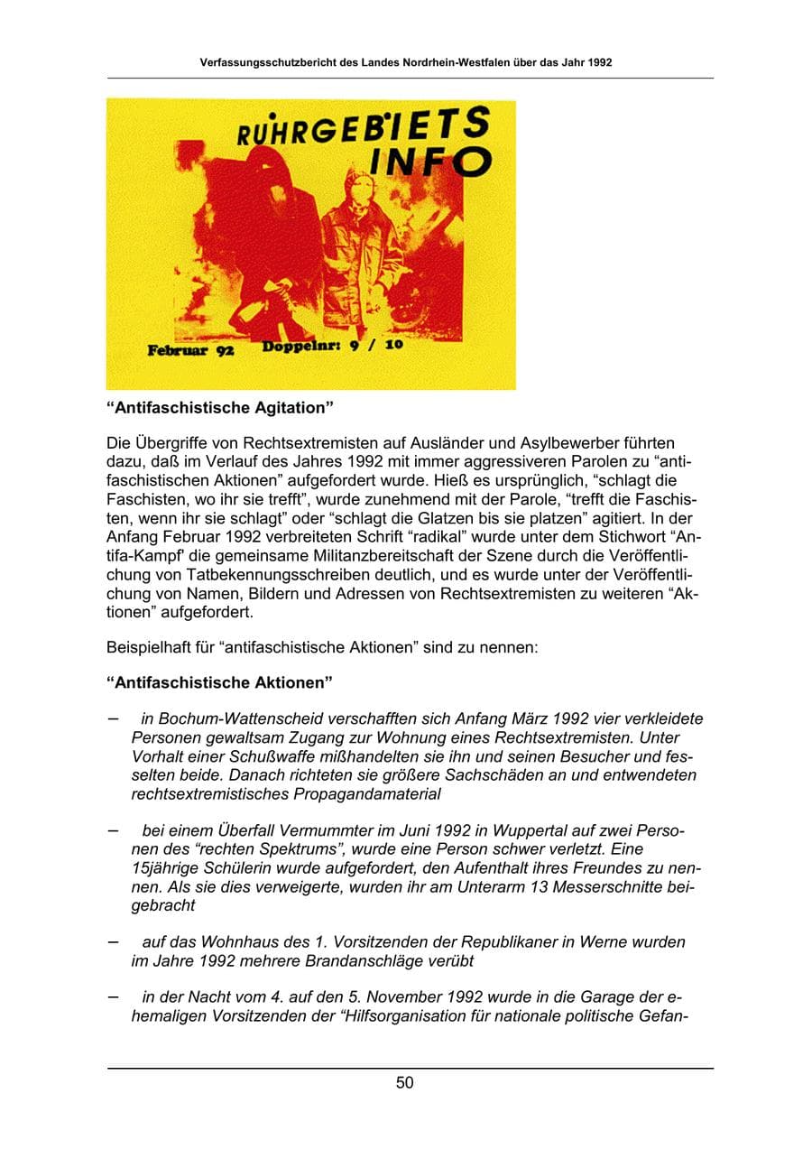Seite 50 des Verfassungsschutzbericht 1992 Nordrhein-Westfalen