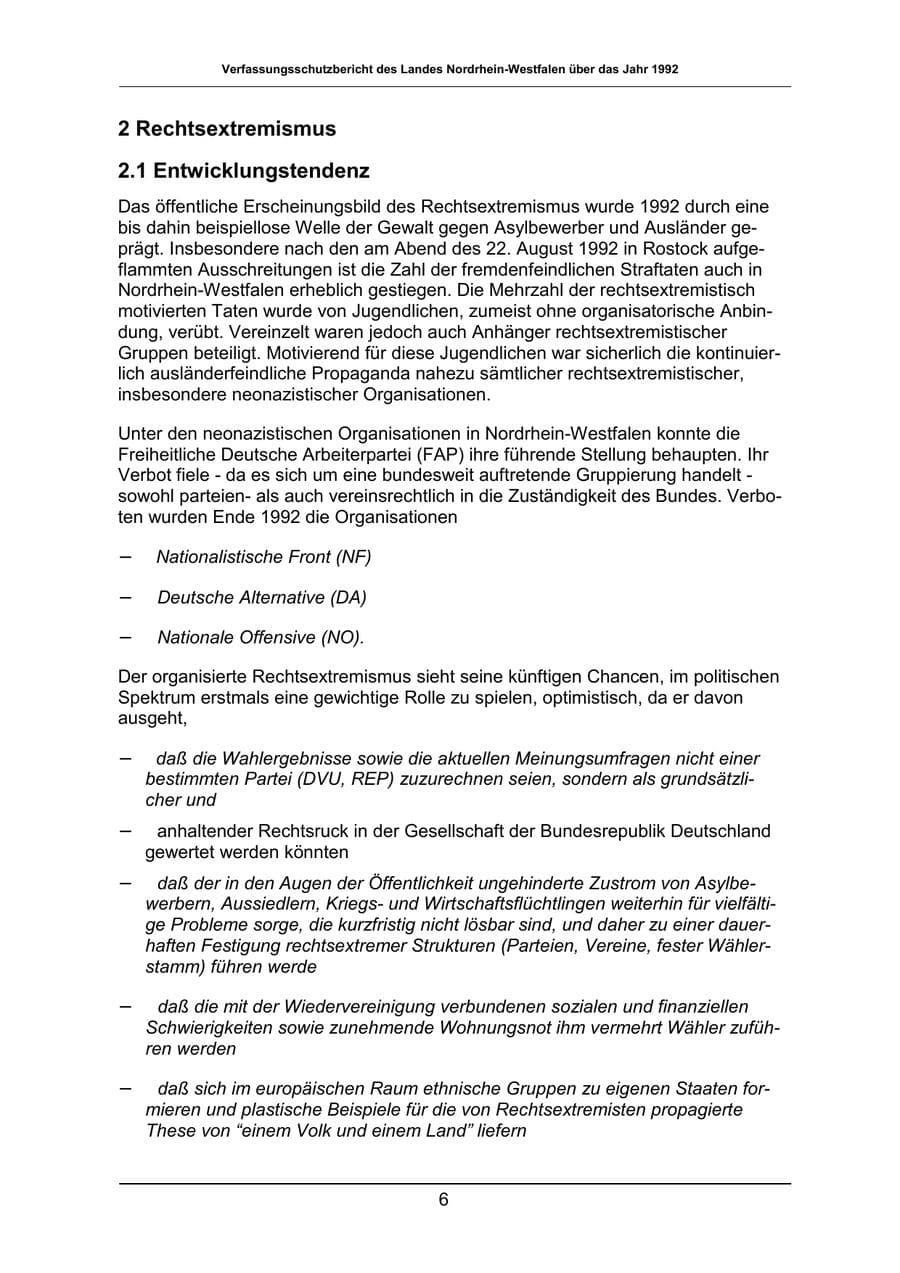 Seite 6 des Verfassungsschutzbericht 1992 Nordrhein-Westfalen