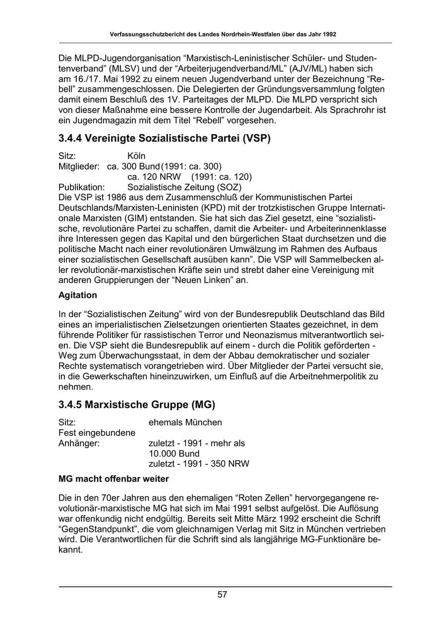 Seite 57 des Verfassungsschutzbericht 1992 Nordrhein-Westfalen