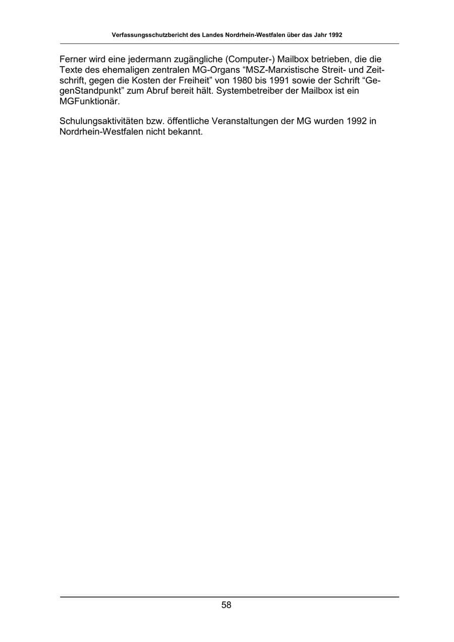 Seite 58 des Verfassungsschutzbericht 1992 Nordrhein-Westfalen