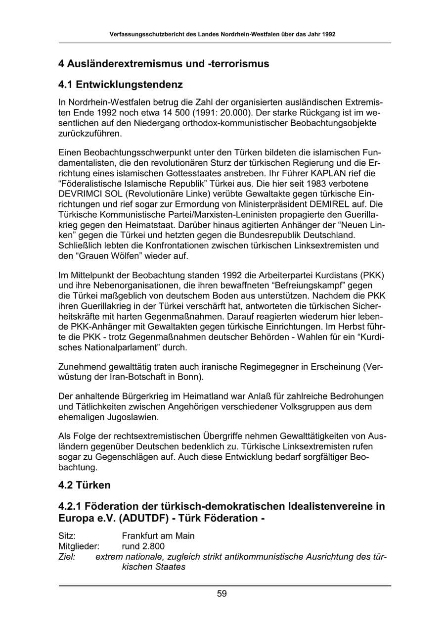Seite 59 des Verfassungsschutzbericht 1992 Nordrhein-Westfalen
