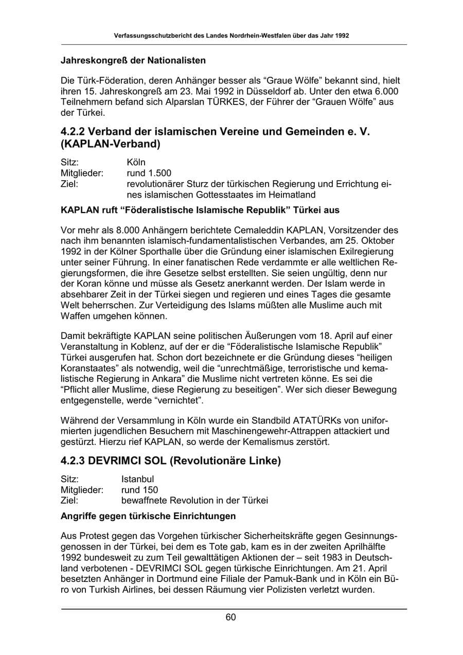 Seite 60 des Verfassungsschutzbericht 1992 Nordrhein-Westfalen