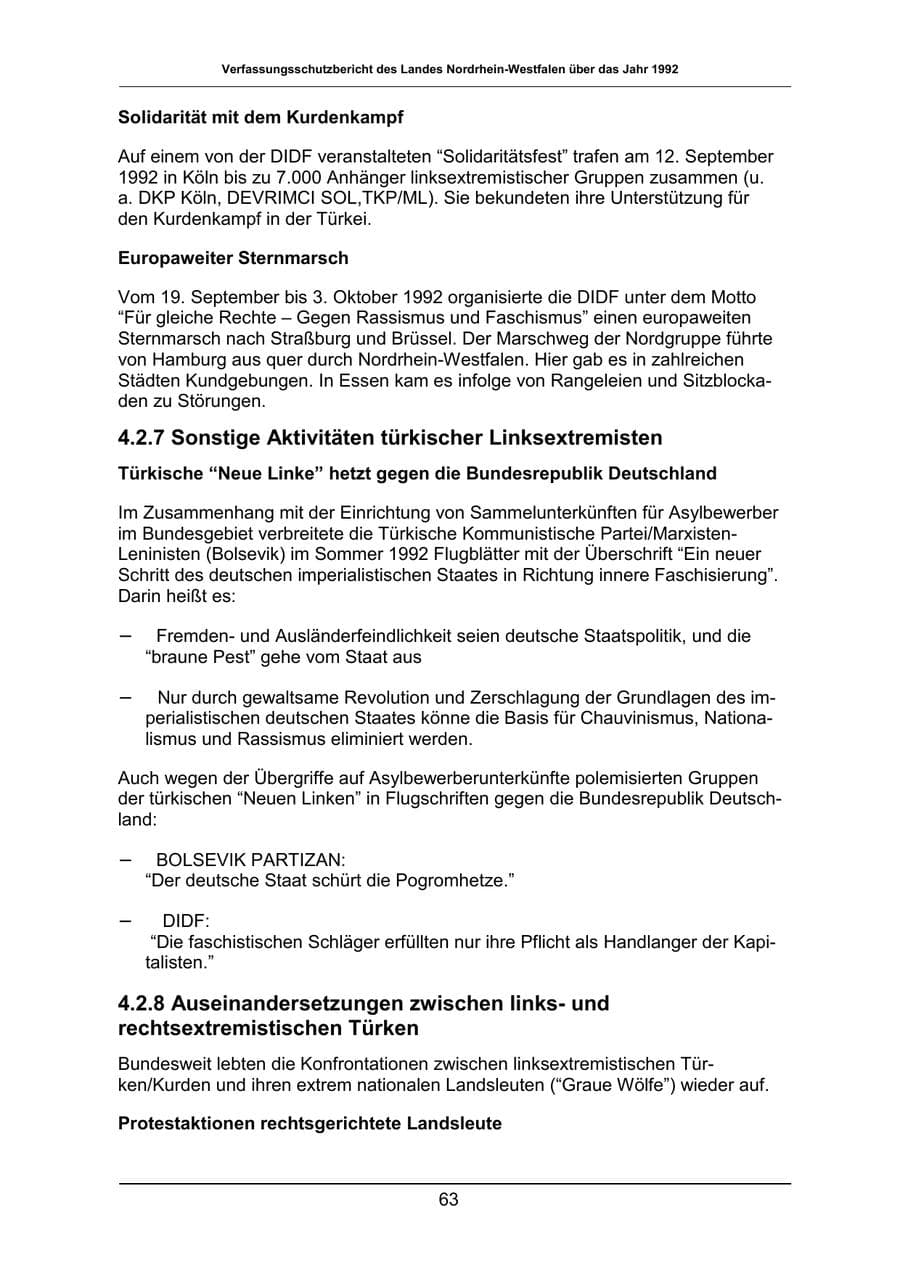 Seite 63 des Verfassungsschutzbericht 1992 Nordrhein-Westfalen
