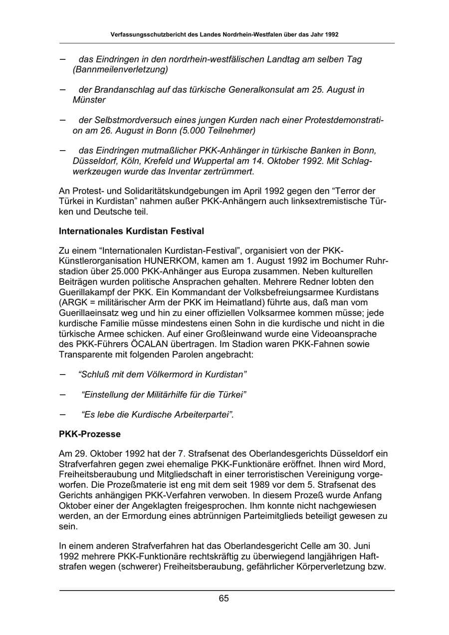 Seite 65 des Verfassungsschutzbericht 1992 Nordrhein-Westfalen