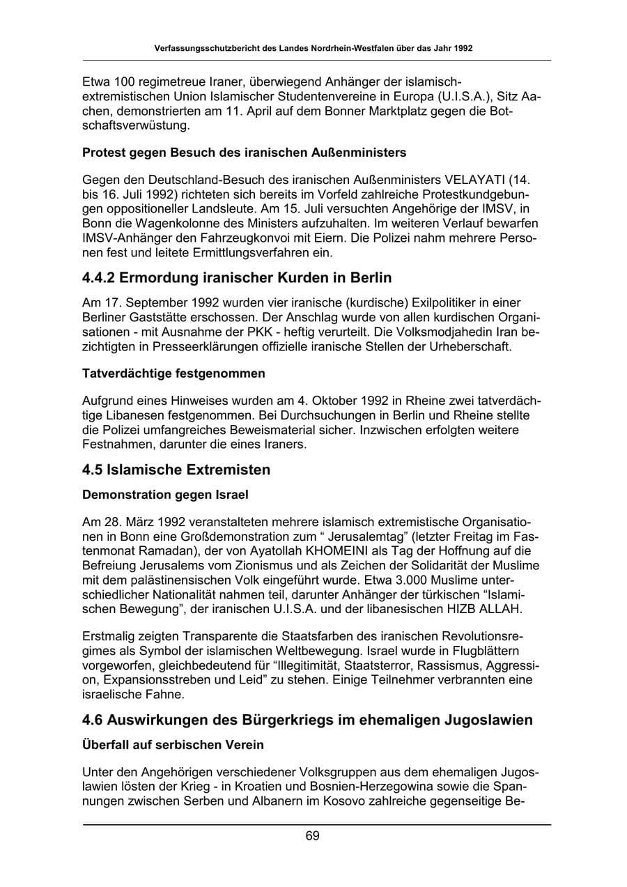 Seite 69 des Verfassungsschutzbericht 1992 Nordrhein-Westfalen