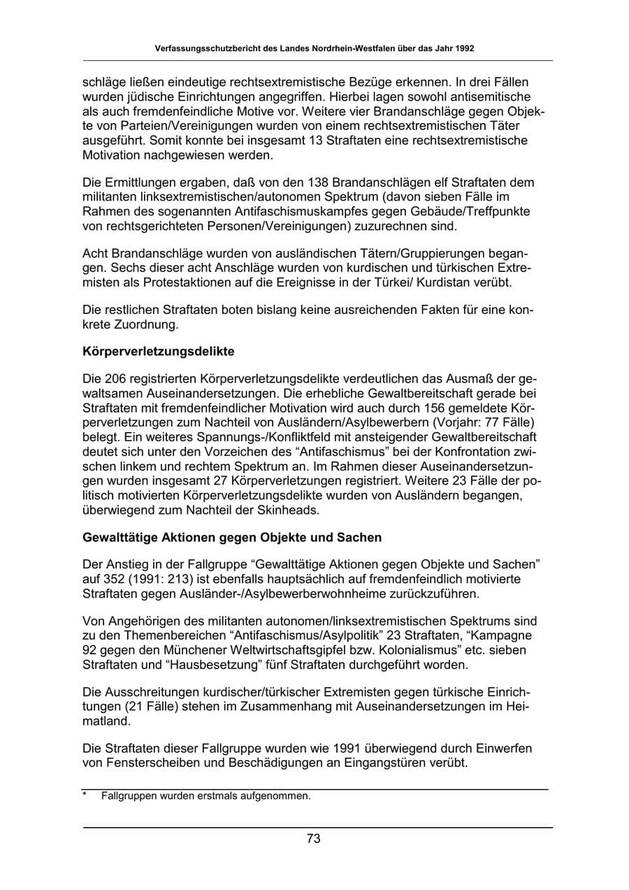 Seite 73 des Verfassungsschutzbericht 1992 Nordrhein-Westfalen