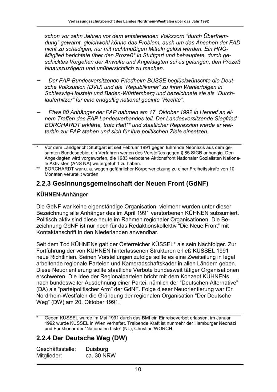 Seite 10 des Verfassungsschutzbericht 1992 Nordrhein-Westfalen