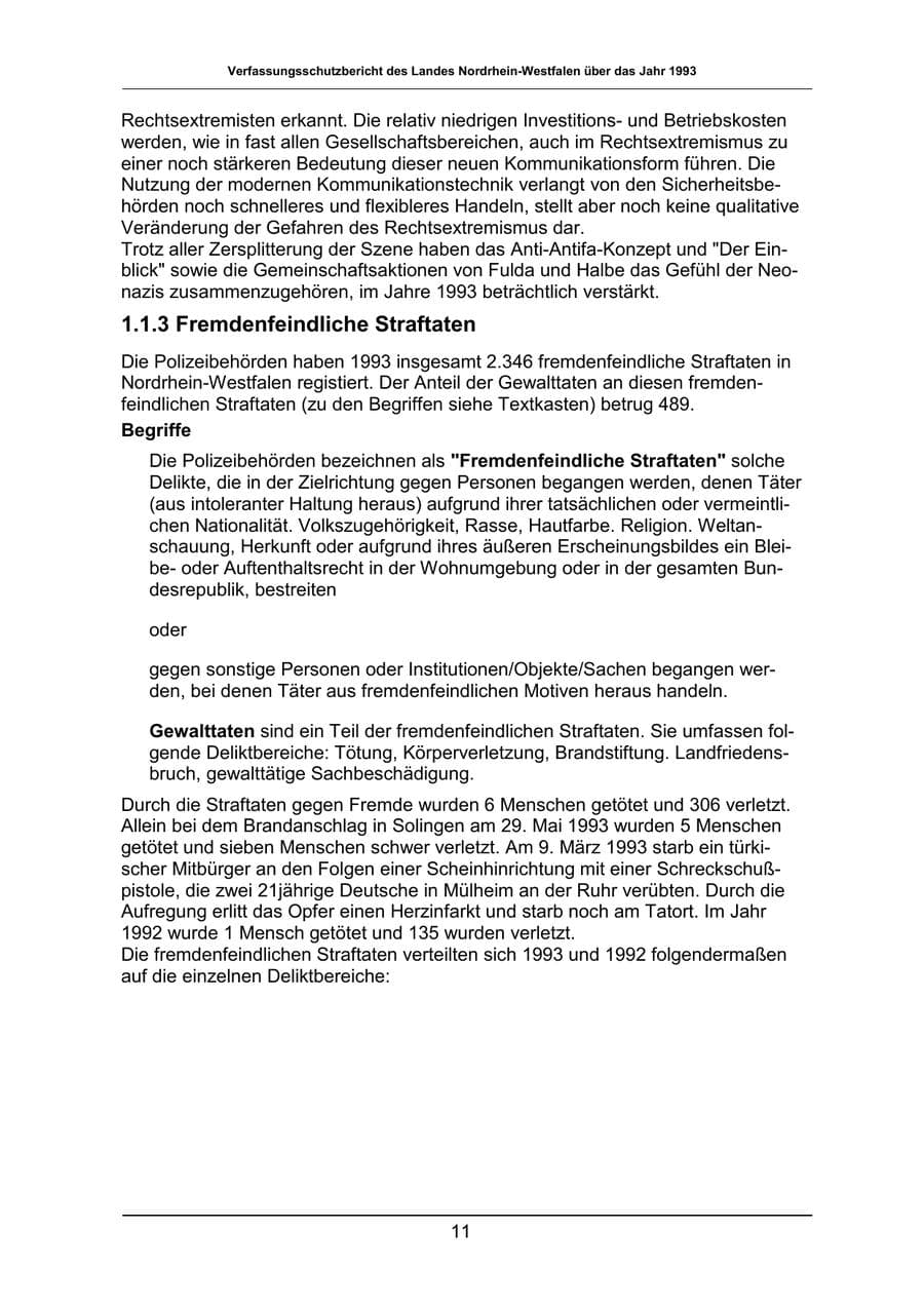 Seite 11 des Verfassungsschutzbericht 1993 Nordrhein-Westfalen