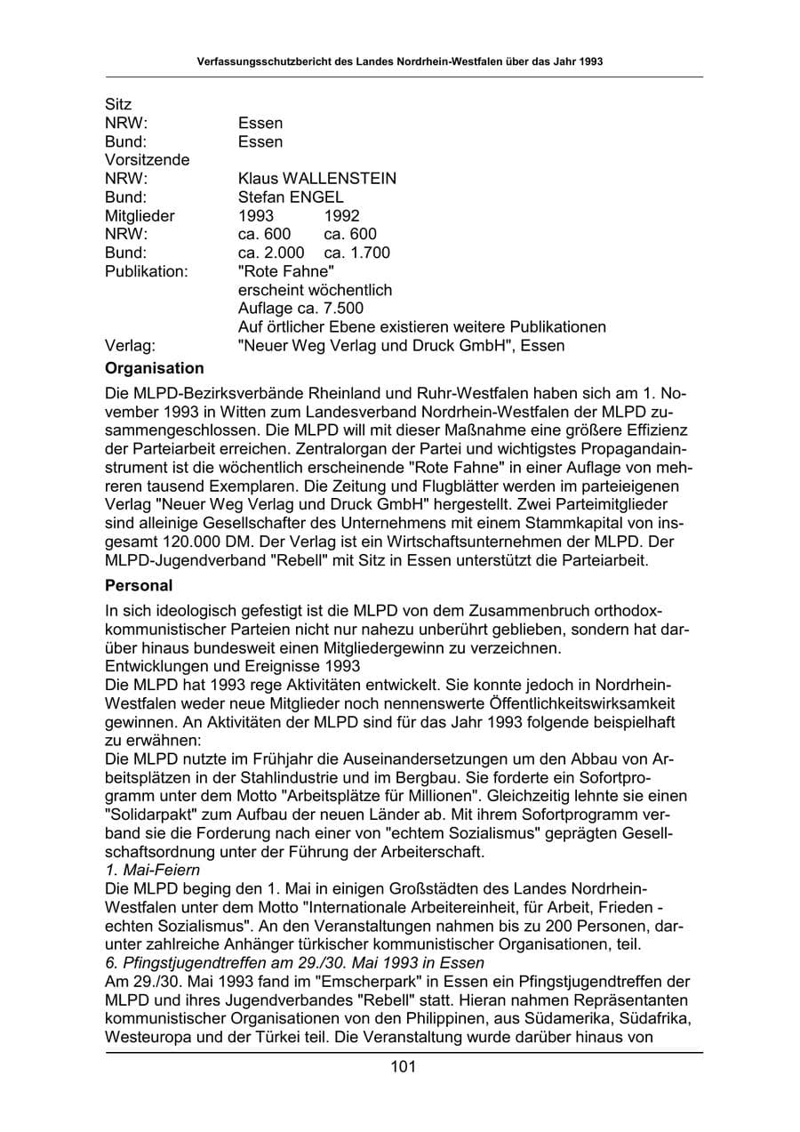 Seite 101 des Verfassungsschutzbericht 1993 Nordrhein-Westfalen