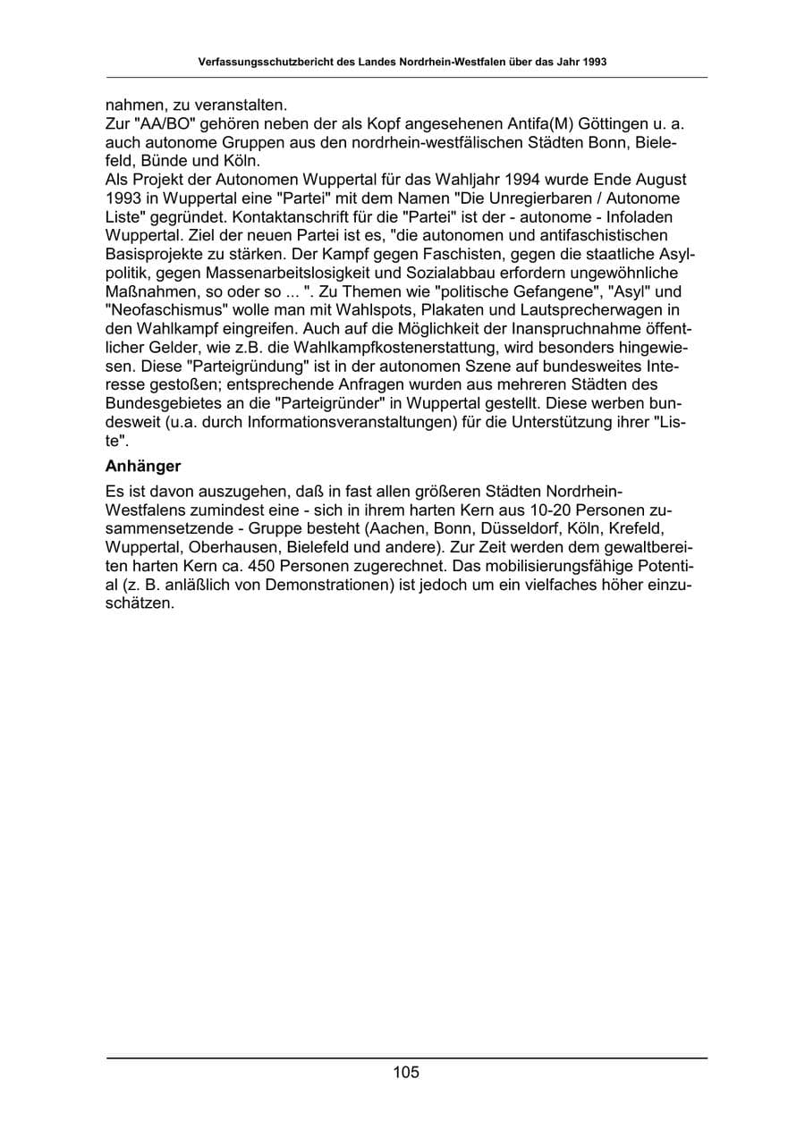 Seite 105 des Verfassungsschutzbericht 1993 Nordrhein-Westfalen