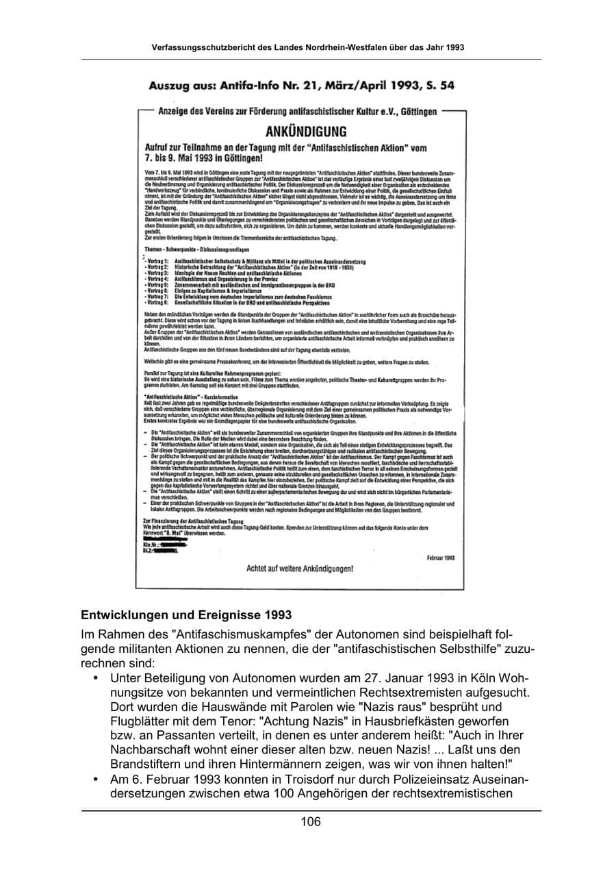 Seite 106 des Verfassungsschutzbericht 1993 Nordrhein-Westfalen