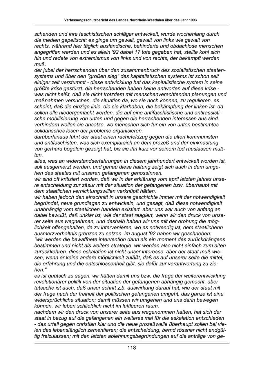 Seite 118 des Verfassungsschutzbericht 1993 Nordrhein-Westfalen