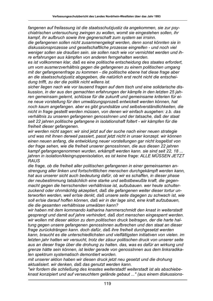 Seite 119 des Verfassungsschutzbericht 1993 Nordrhein-Westfalen