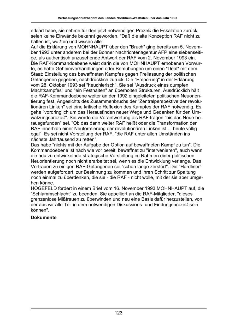 Seite 123 des Verfassungsschutzbericht 1993 Nordrhein-Westfalen