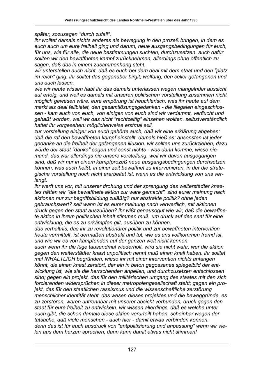 Seite 127 des Verfassungsschutzbericht 1993 Nordrhein-Westfalen