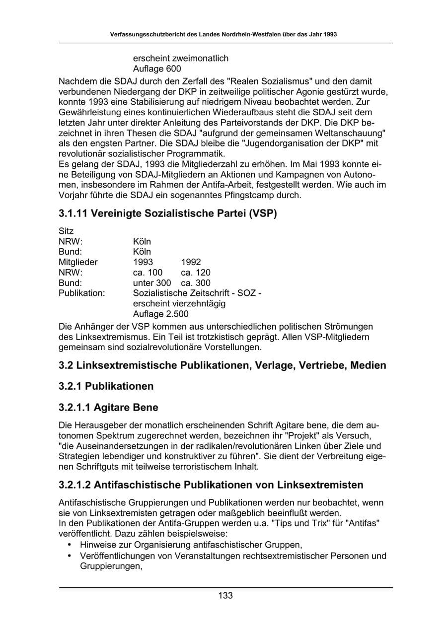 Seite 133 des Verfassungsschutzbericht 1993 Nordrhein-Westfalen
