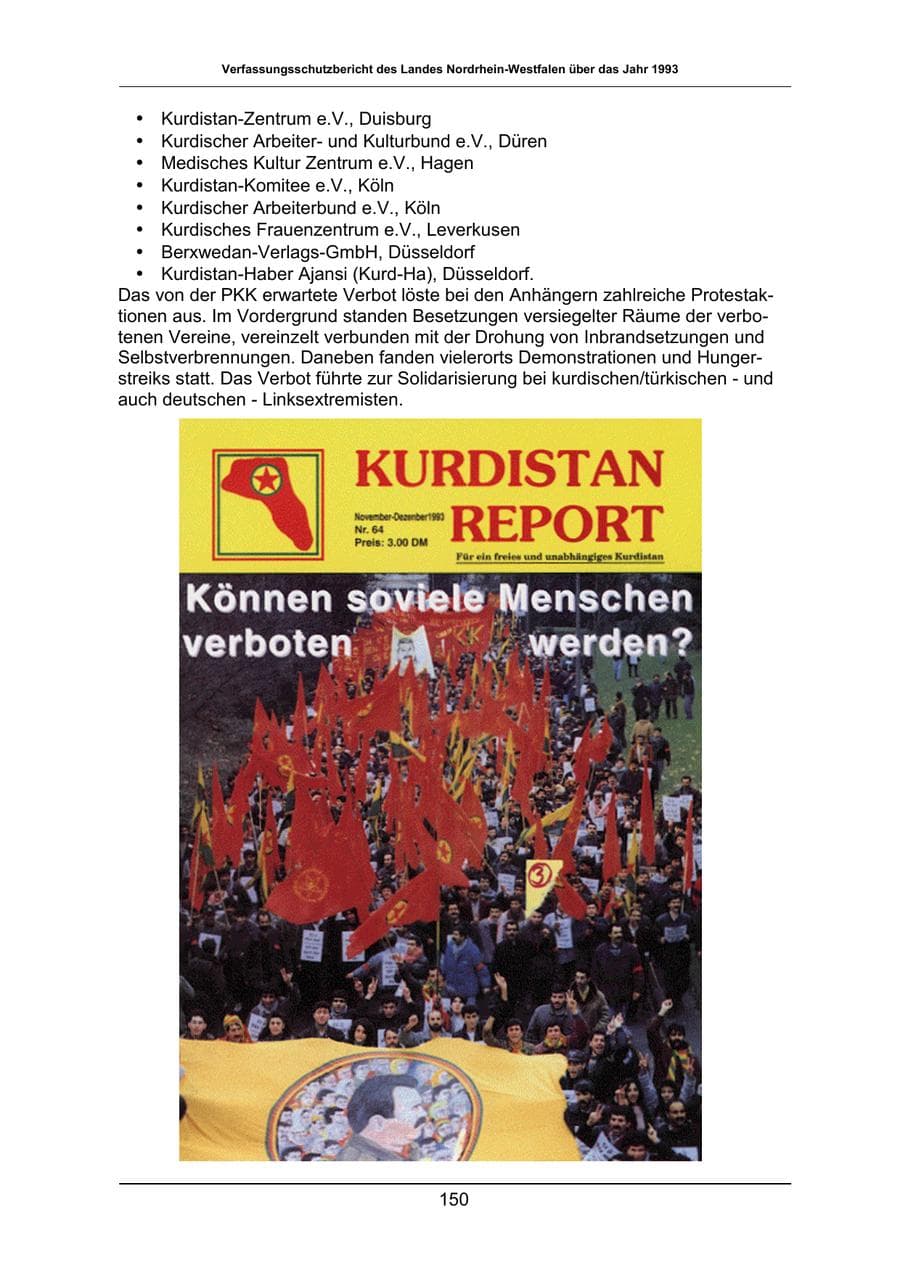 Seite 150 des Verfassungsschutzbericht 1993 Nordrhein-Westfalen
