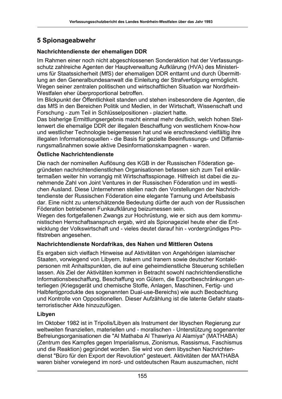 Seite 155 des Verfassungsschutzbericht 1993 Nordrhein-Westfalen