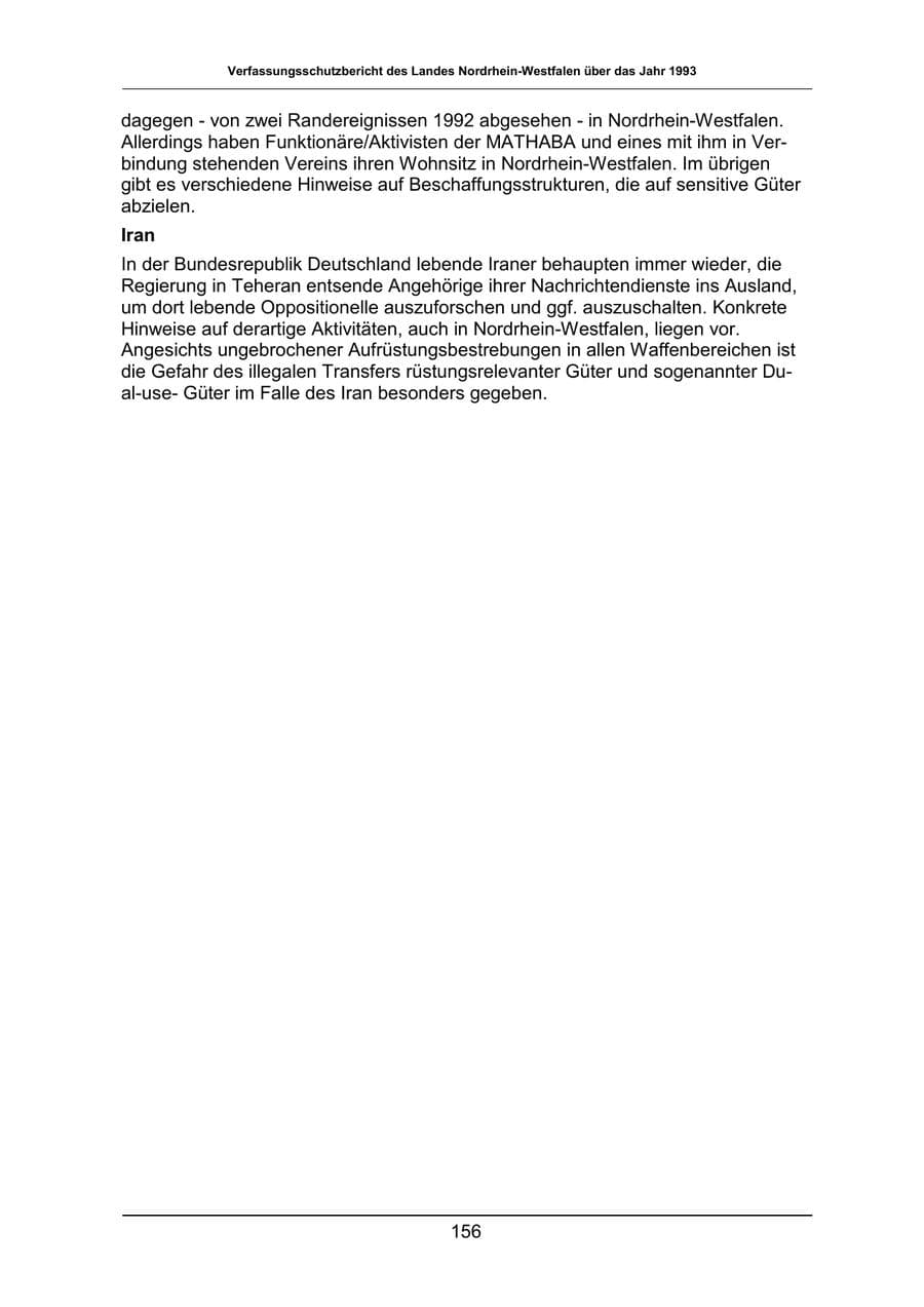 Seite 156 des Verfassungsschutzbericht 1993 Nordrhein-Westfalen
