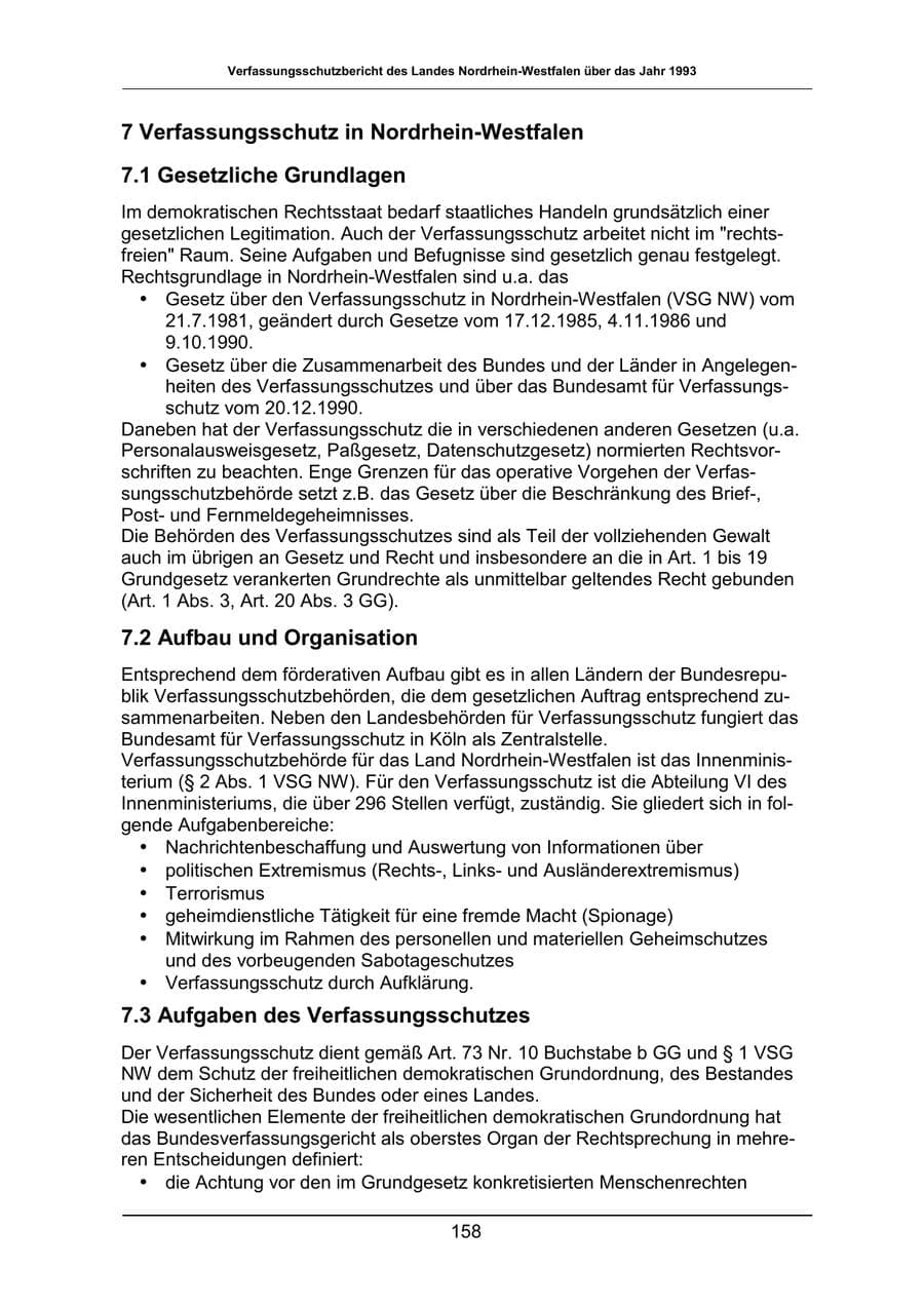 Seite 158 des Verfassungsschutzbericht 1993 Nordrhein-Westfalen