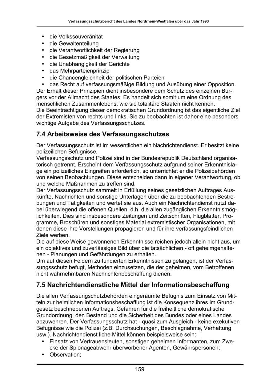 Seite 159 des Verfassungsschutzbericht 1993 Nordrhein-Westfalen