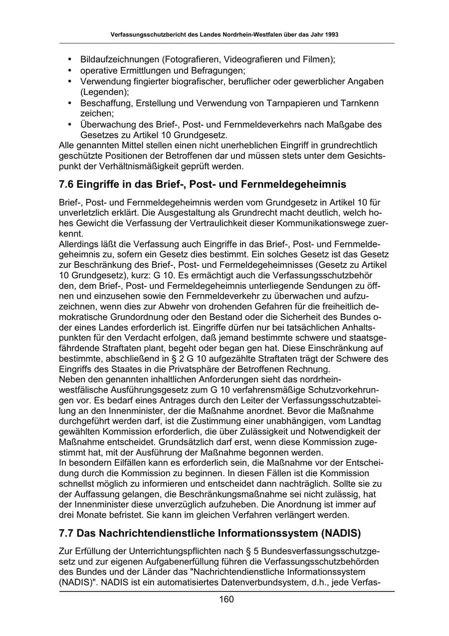 Seite 160 des Verfassungsschutzbericht 1993 Nordrhein-Westfalen